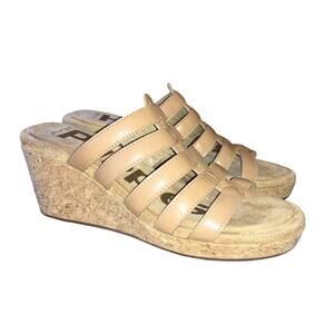 Hush Puppies Willow Slide Sandal Womens 6 Deep Beige Tan Cork Wedge